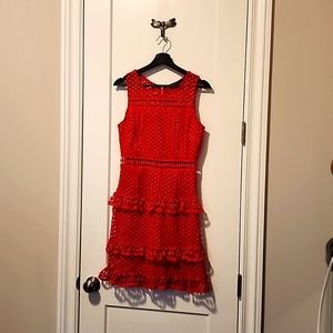 Romeo + Juliet Red Crochet Lace Tiered Ruffle Sheath Dress Size Small